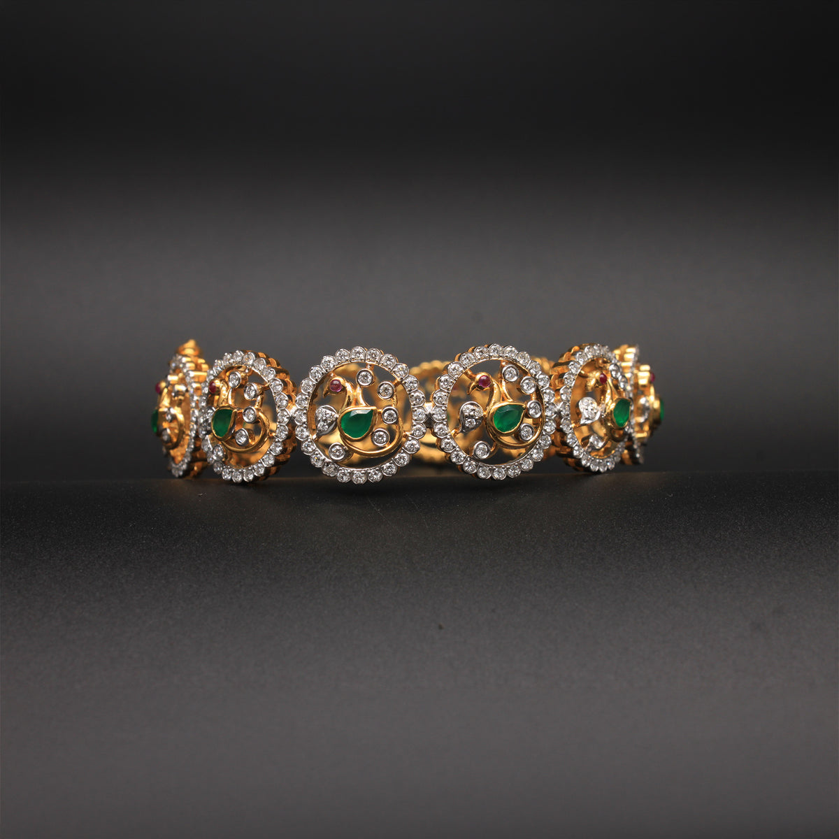 Emerald & Diamond Floral Halo Bangle