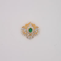 Traditional Floral Emerald and Diamond Gold Pendant