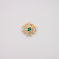 Traditional Floral Emerald and Diamond Gold Pendant