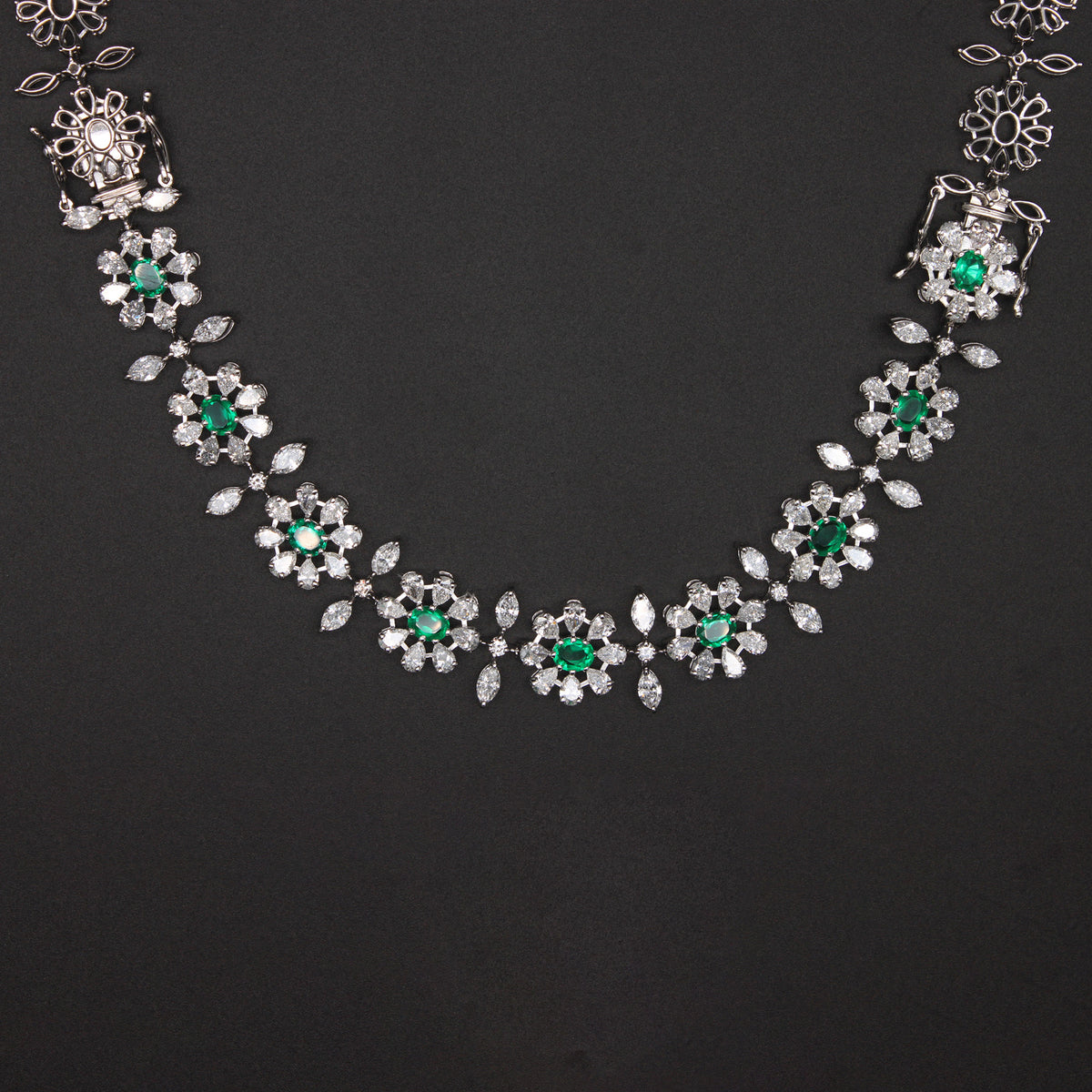 Emerald Floral Diamond Necklace