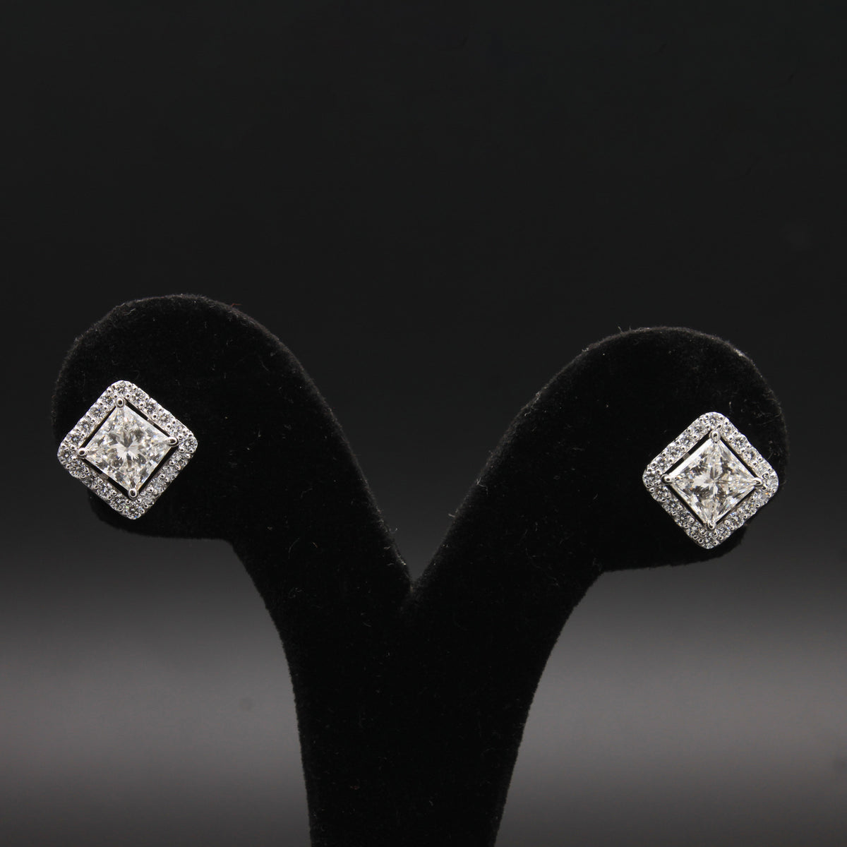 Princess-Cut Diamond Halo Studs