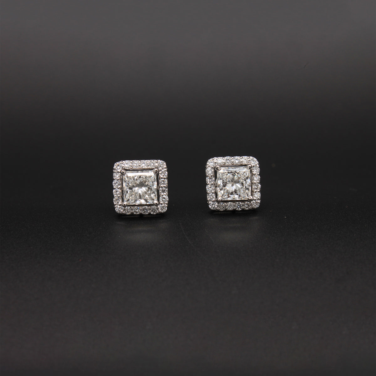 Princess-Cut Diamond Halo Studs
