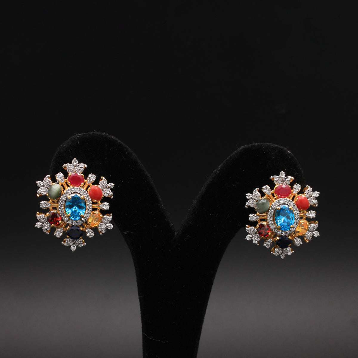 Multi-Gemstone Navratna Floral Studs