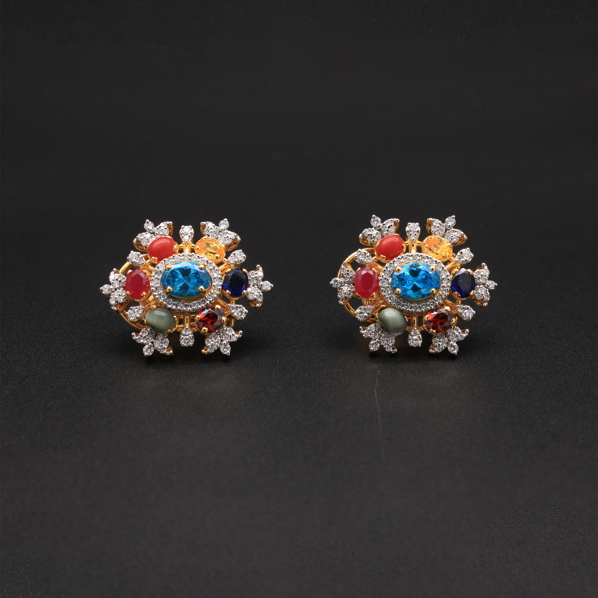 Multi-Gemstone Navratna Floral Studs