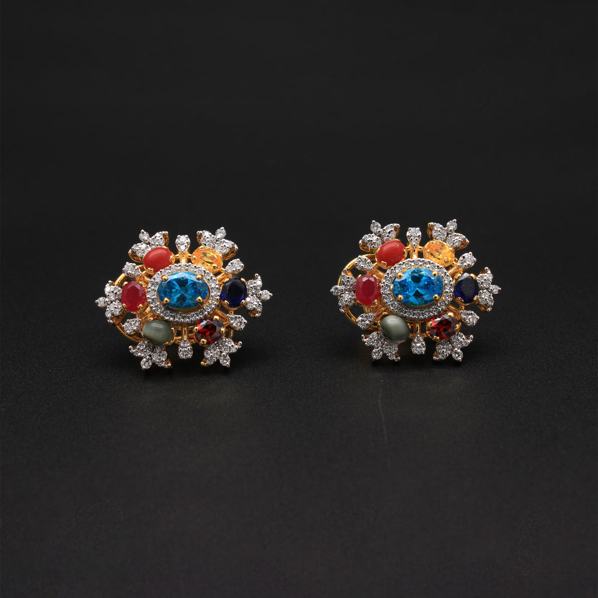 Multi-Gemstone Navratna Floral Studs