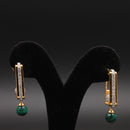 Geometric Gold & Green Bead Diamond Hoops