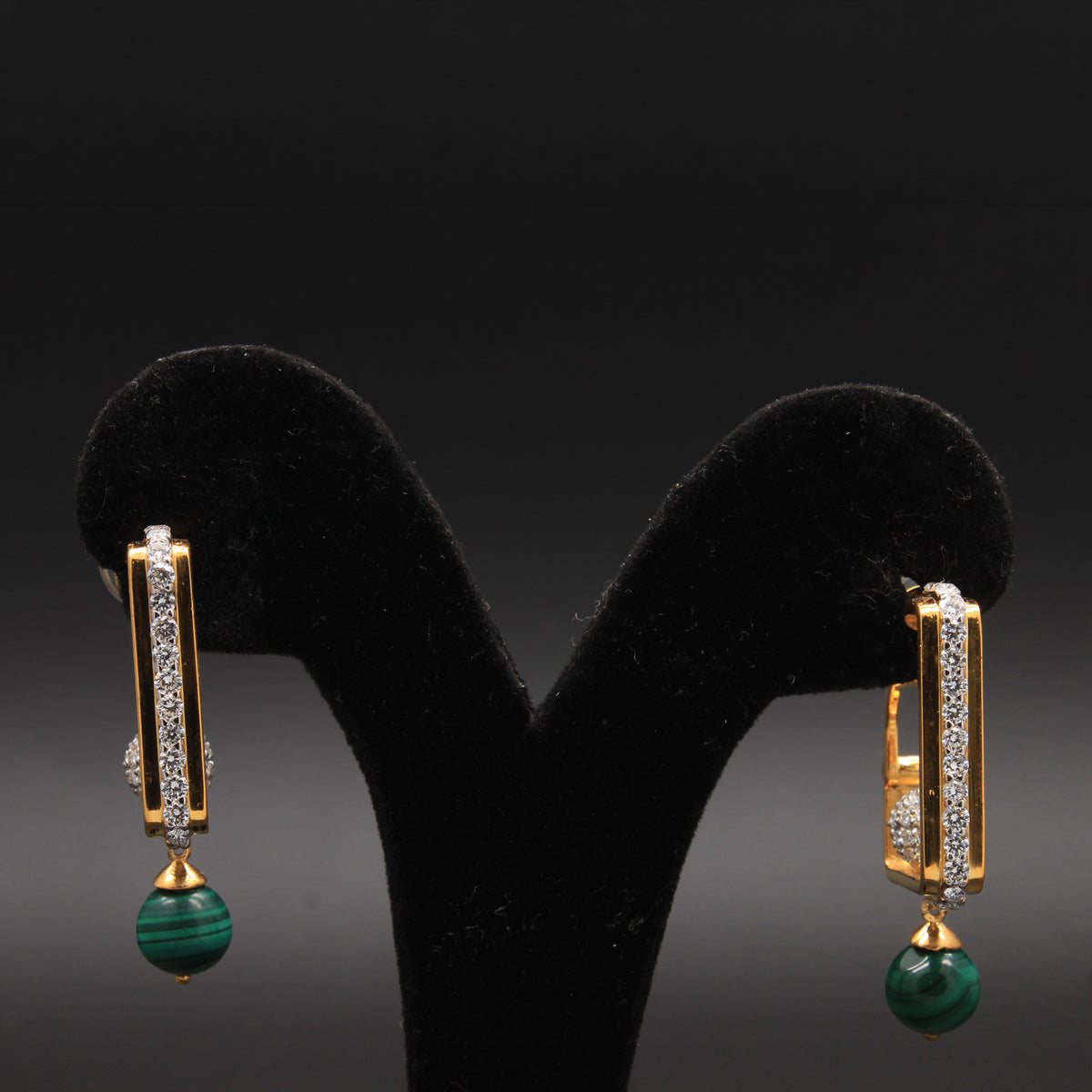Geometric Gold & Green Bead Diamond Hoops