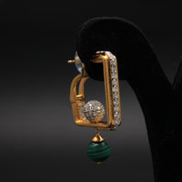 Geometric Gold & Green Bead Diamond Hoops