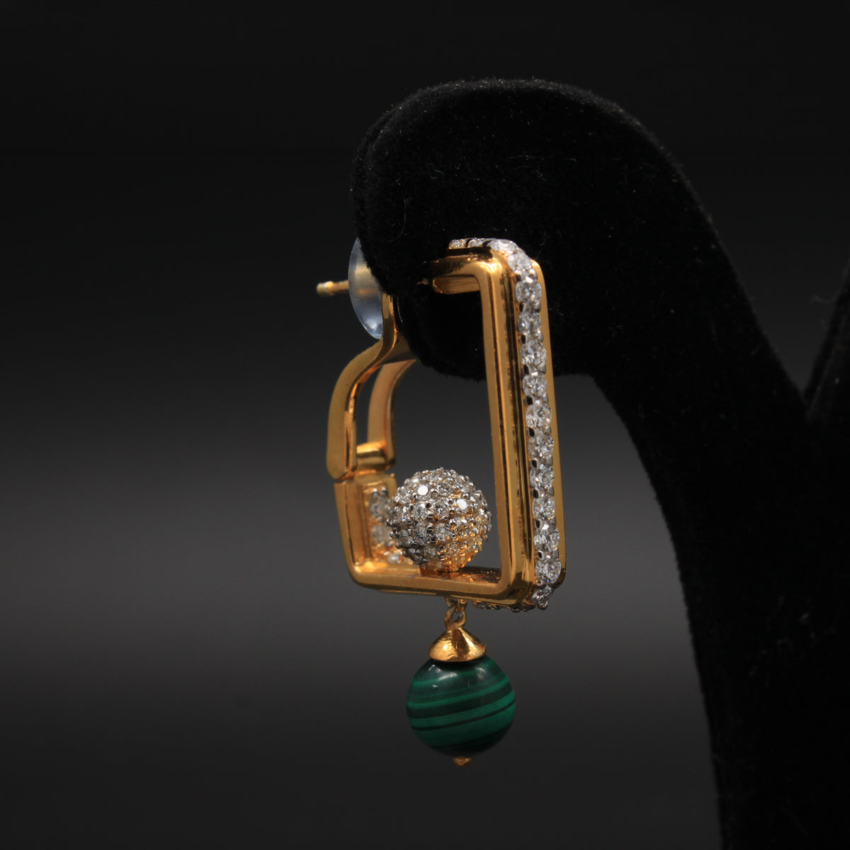 Geometric Gold & Green Bead Diamond Hoops