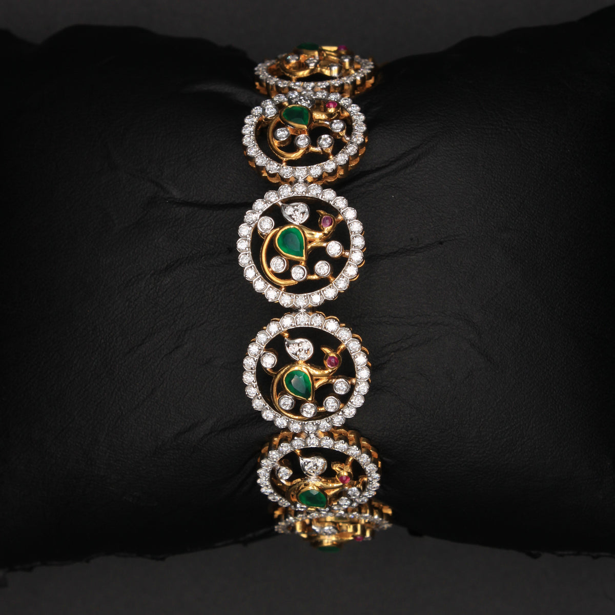 Emerald & Diamond Floral Halo Bangle