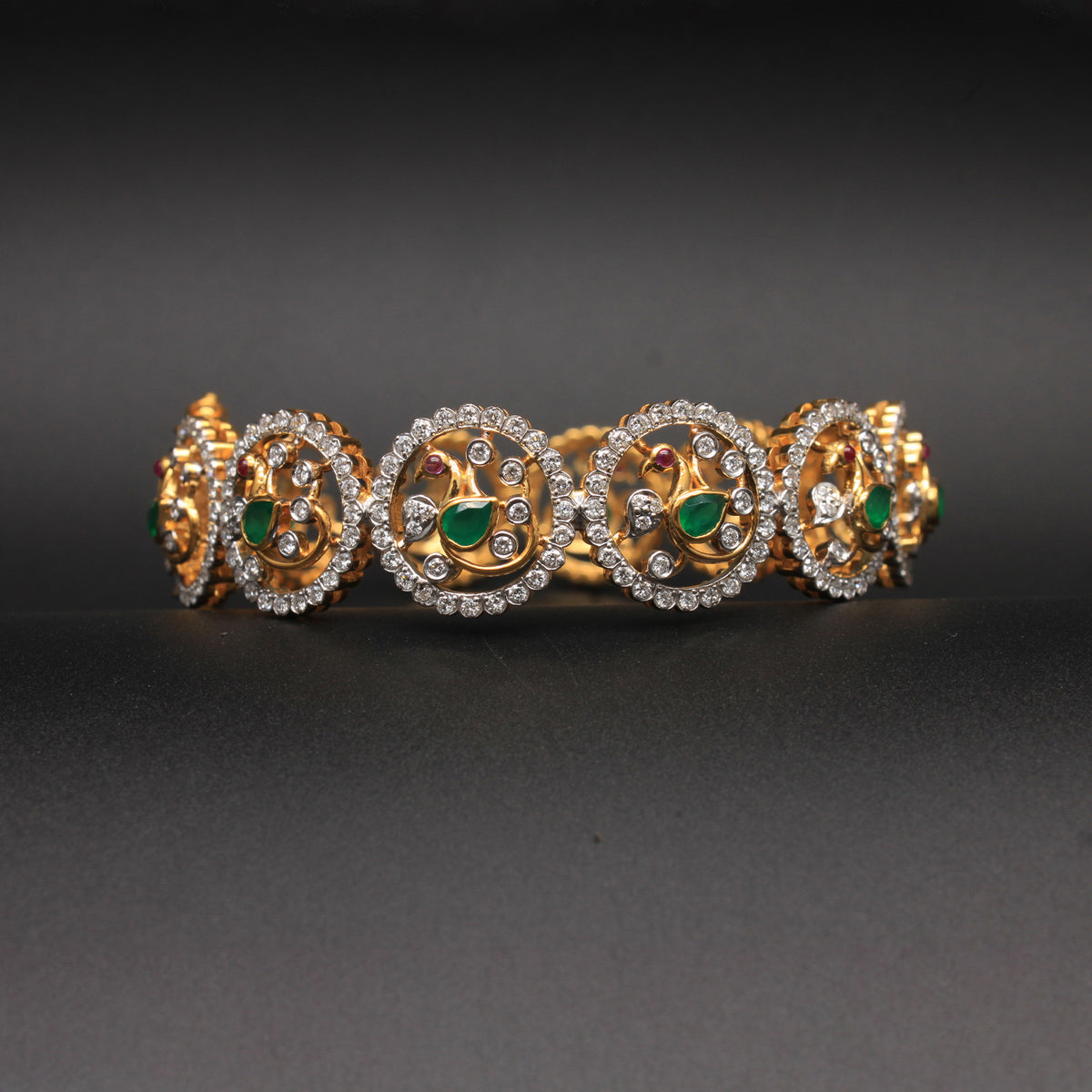 Emerald & Diamond Floral Halo Bangle