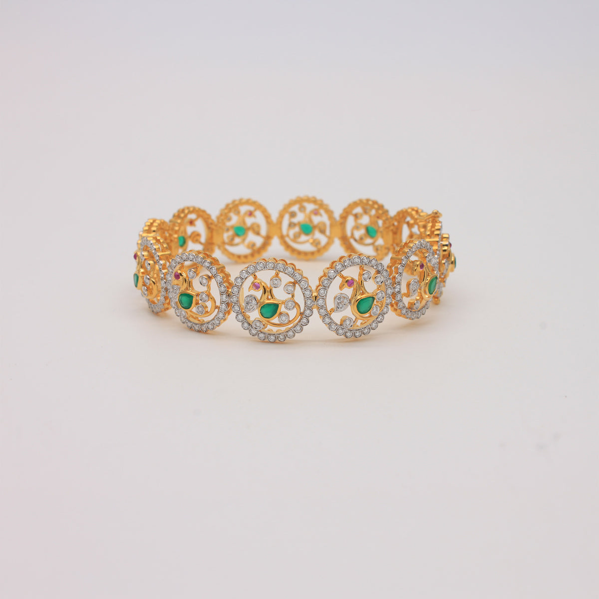 Emerald & Ruby Peacock Motif Bangles