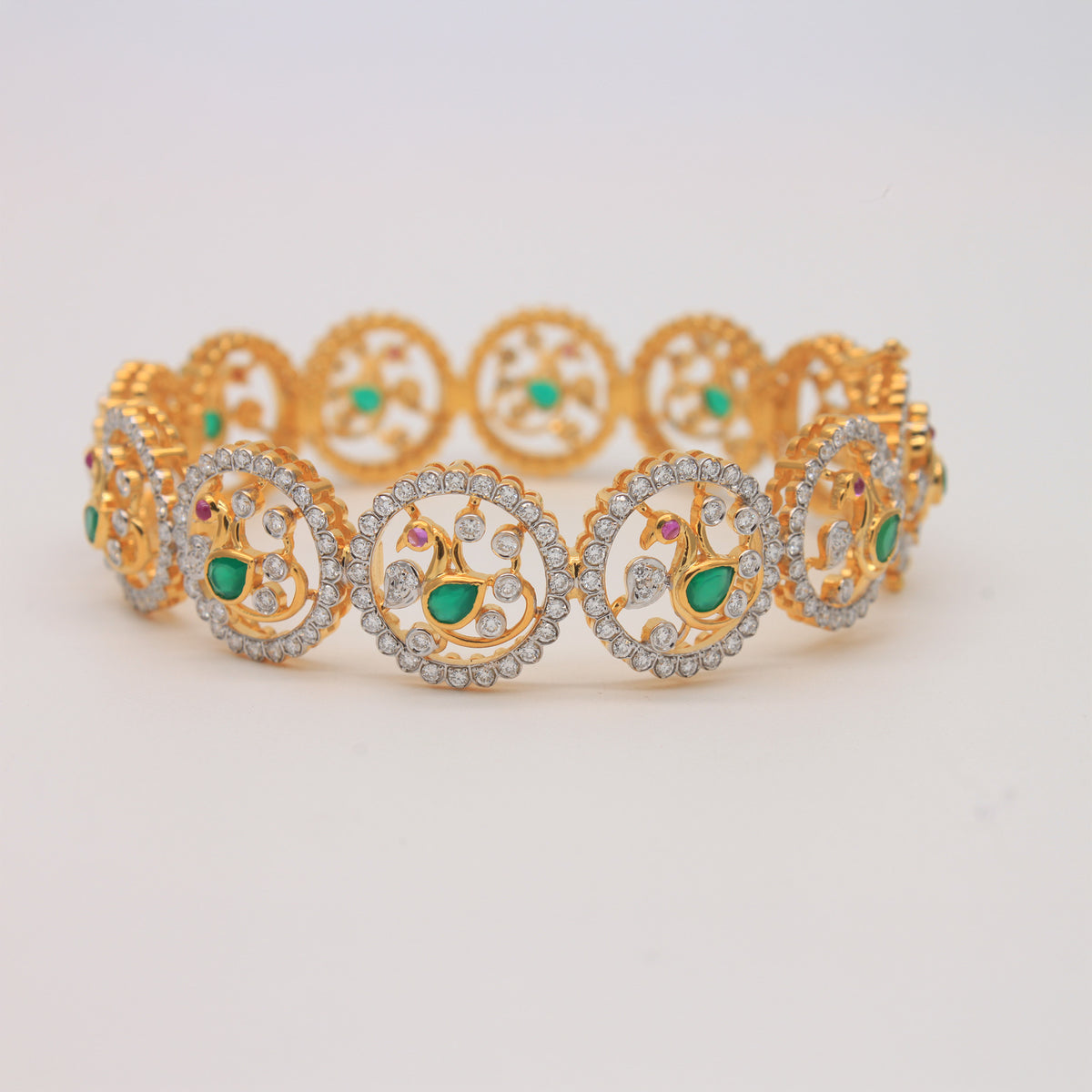 Emerald & Ruby Peacock Motif Bangles