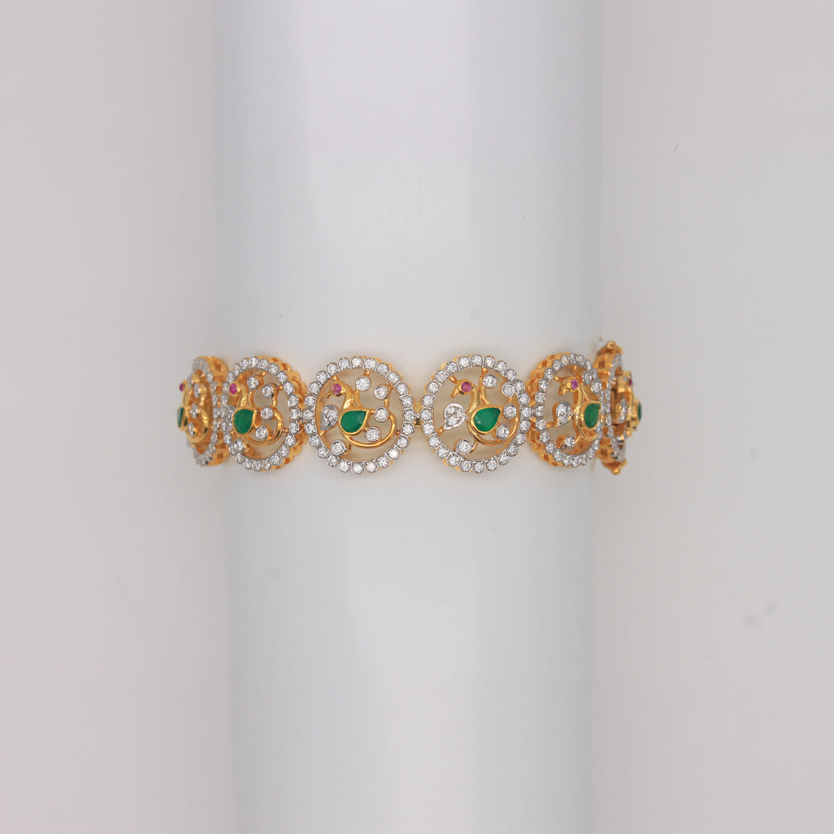 Emerald & Ruby Peacock Motif Bangles