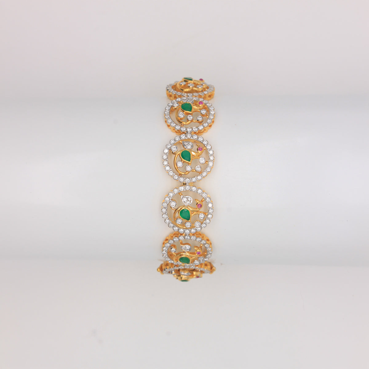 Emerald & Ruby Peacock Motif Bangles