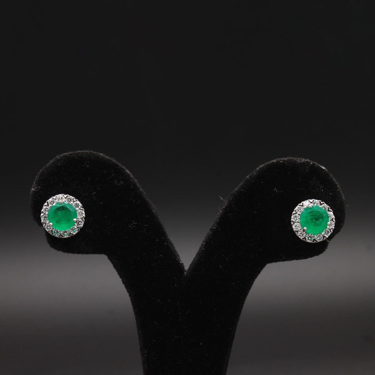 Emerald & Diamond Classic Halo Studs