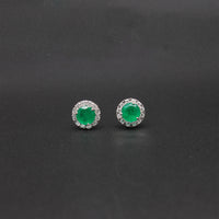 Emerald & Diamond Classic Halo Studs