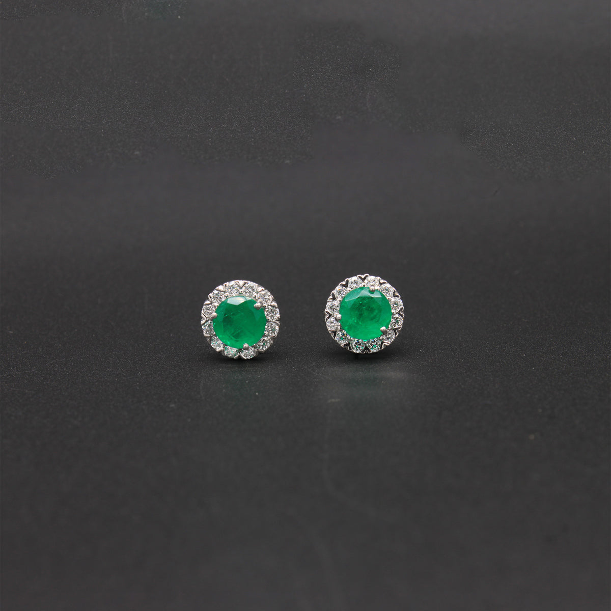 Emerald & Diamond Classic Halo Studs