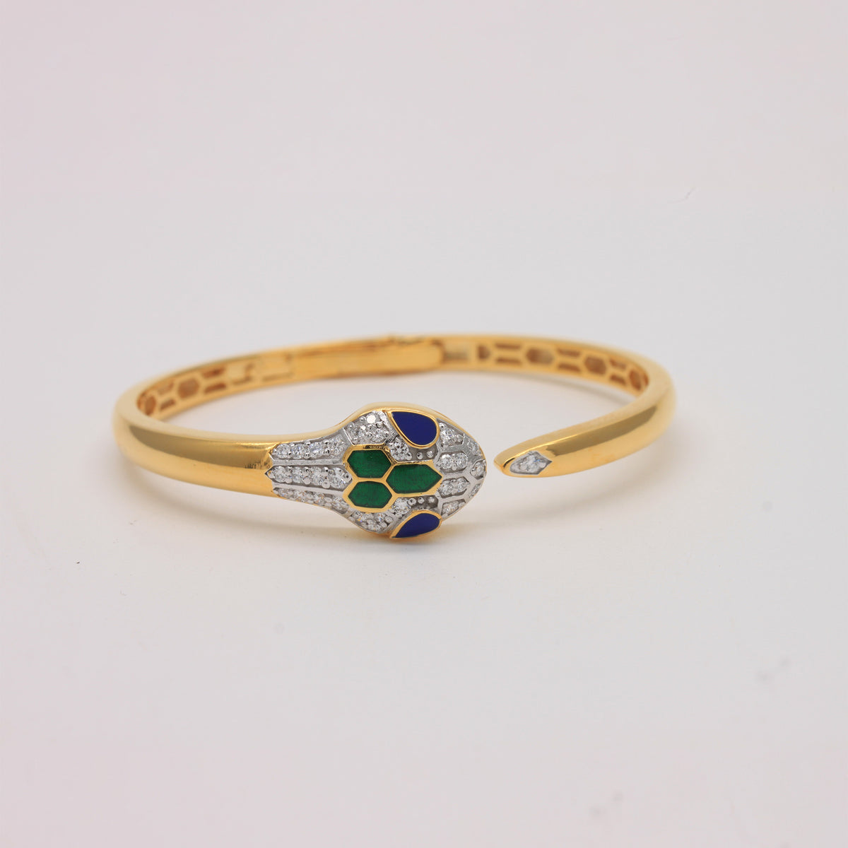 Enamel and Diamond Serpent Head Bangle.