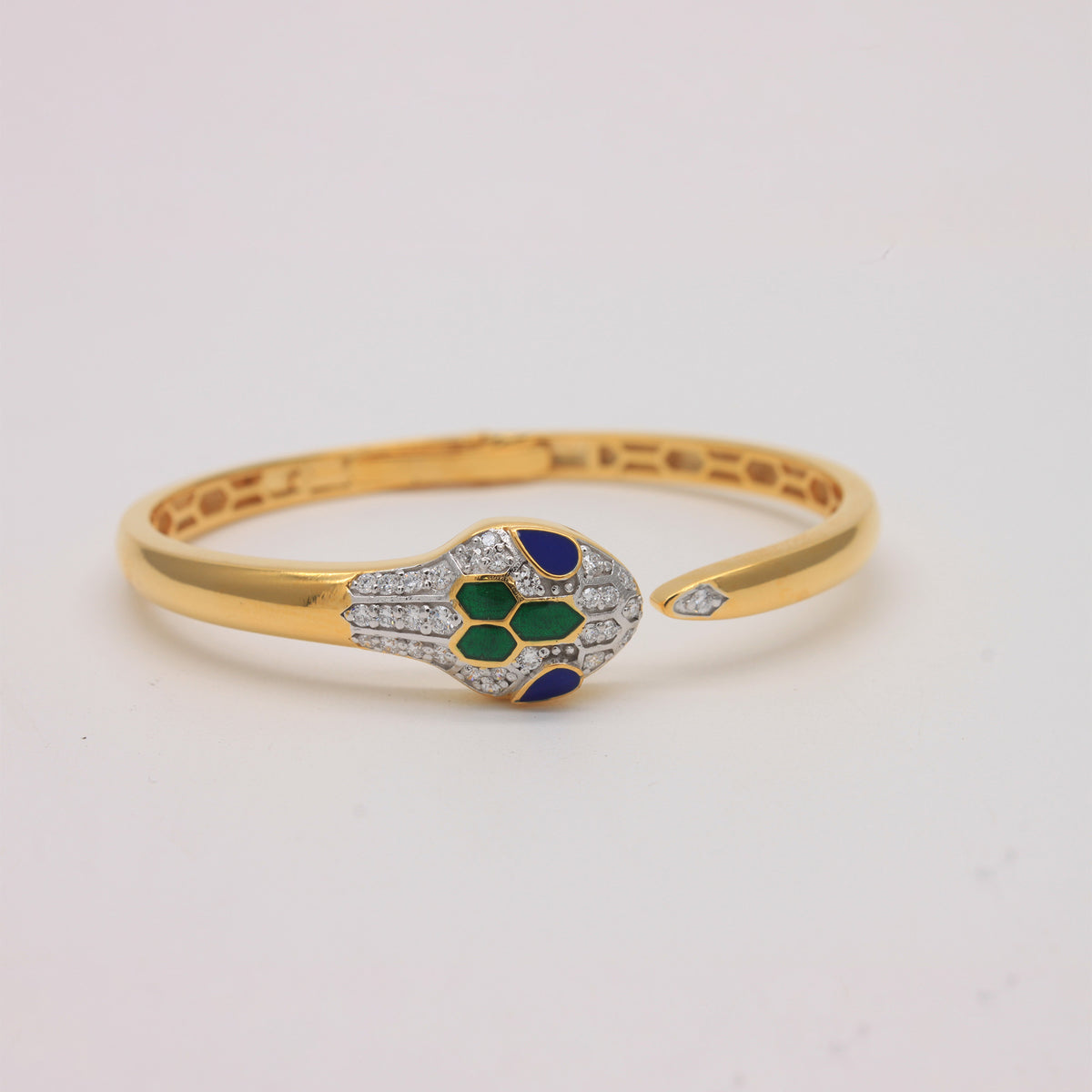 Enamel and Diamond Serpent Head Bangle.