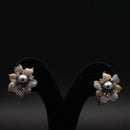 Radiant Mixed-Metal Diamond & Grey Pearl Blossom Studs
