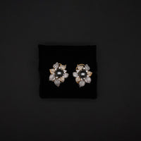 Radiant Mixed-Metal Diamond & Grey Pearl Blossom Studs