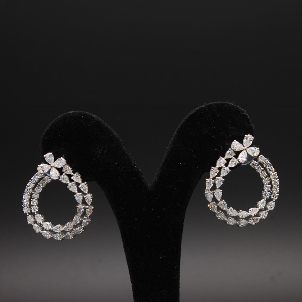 Pear-Cut Diamond Double Halo Drop Earrings