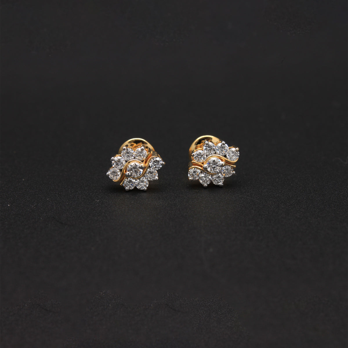 Radiant Gold-Ribboned Diamond Blossom Studs