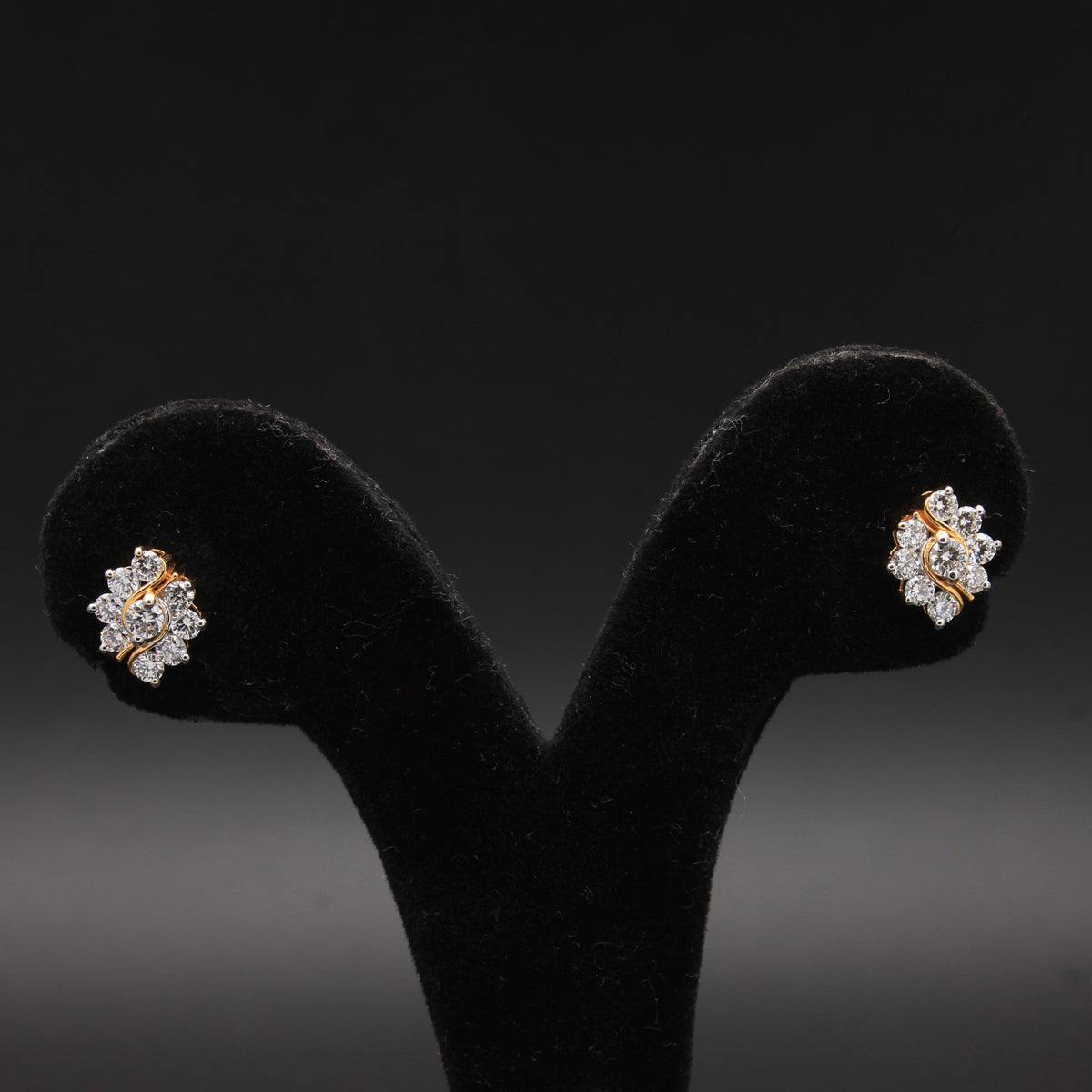 Radiant Gold-Ribboned Diamond Blossom Studs