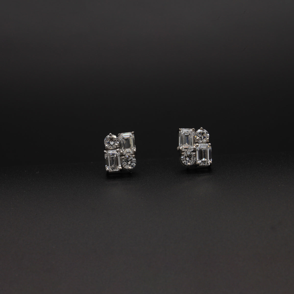 Diamond Mixed-Cut Mosaic Stud Earrings