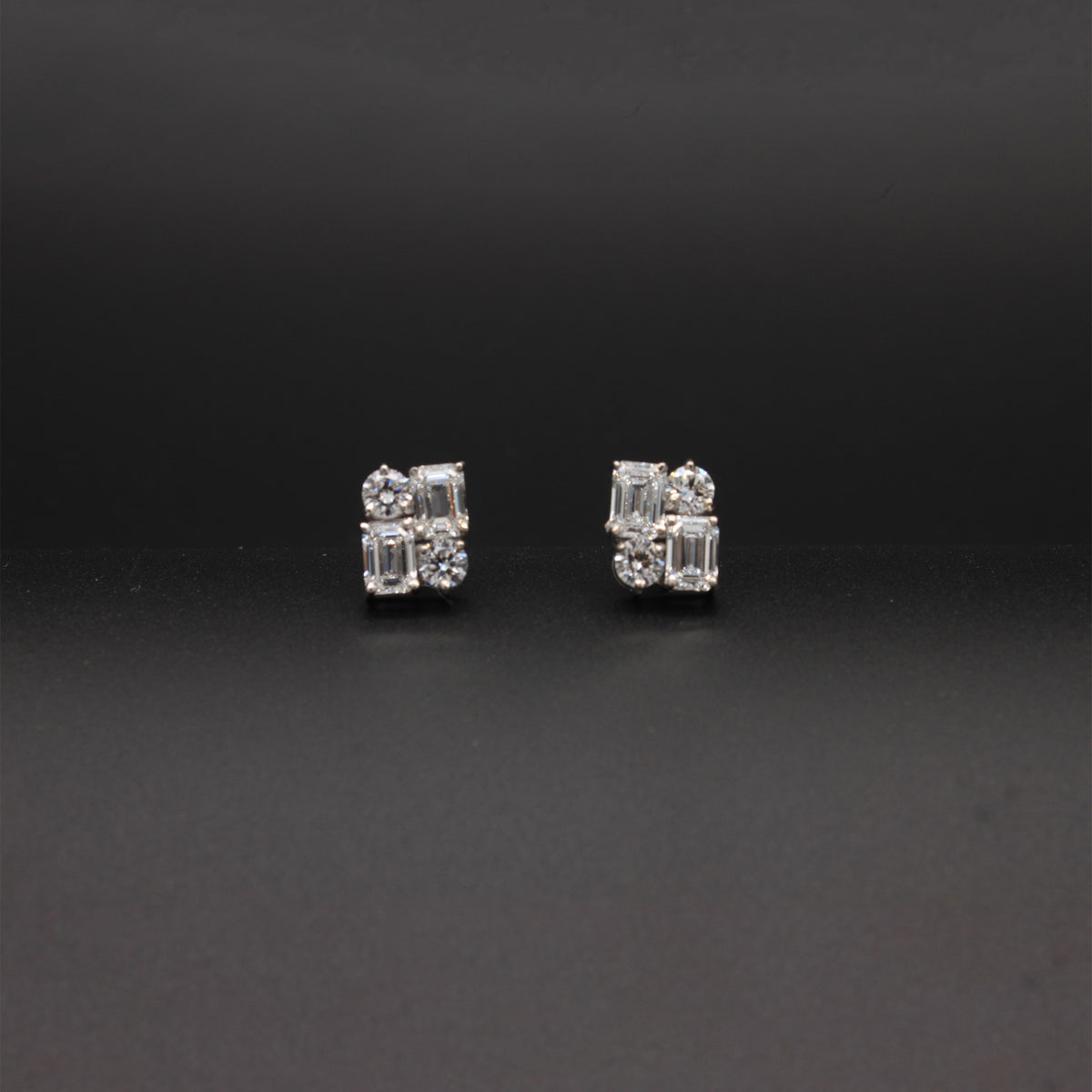 Diamond Mixed-Cut Mosaic Stud Earrings